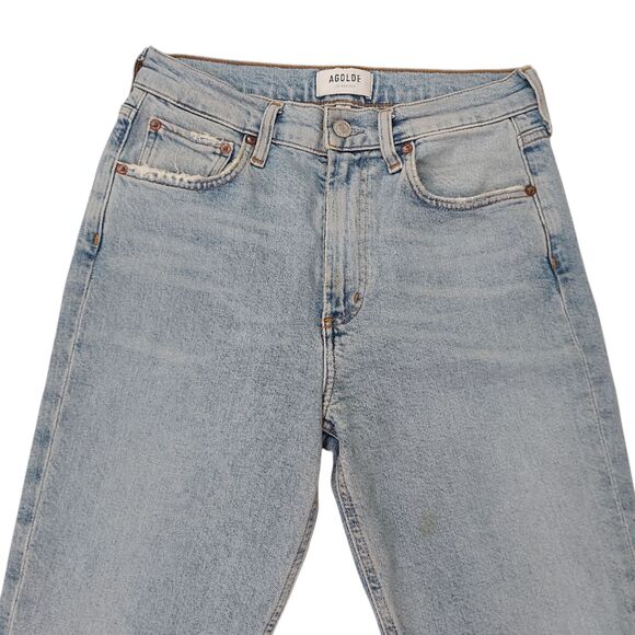 Agolde Merrel Jeans Women 25 Light Blue Cotton Blend Stretch Mid Rise Raw Hem - Picture 2 of 12
